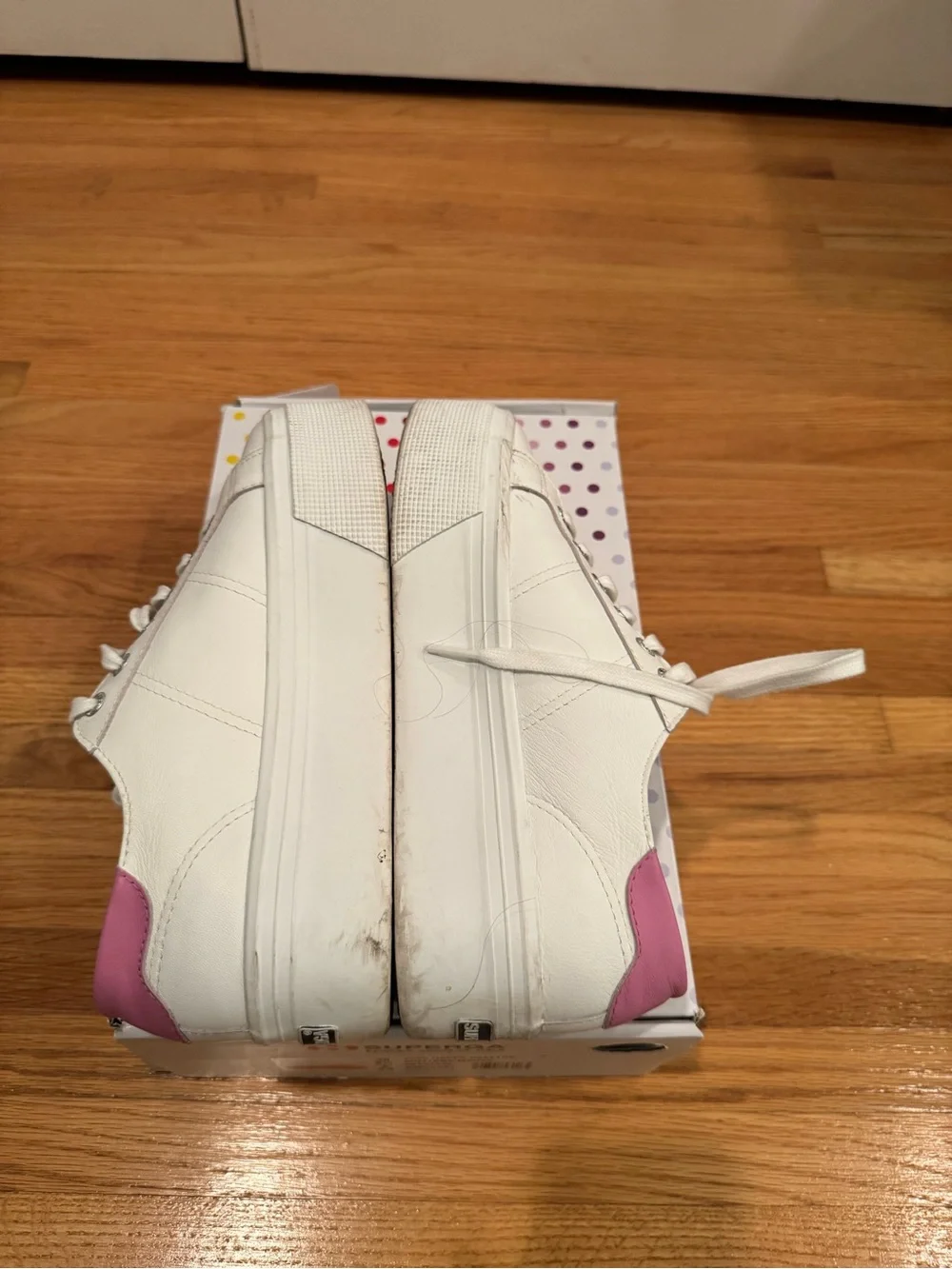 Superga White Sneakers with Pink Heel Tab